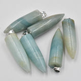 Labrador Stone Bullet Shaped Pillar Charms Point Pendants 13x41mm 6pcs