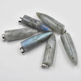 Labrador Stone Bullet Shaped Pillar Charms Point Pendants 13x41mm 6pcs
