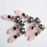 Pink Quartz Crystal Point Pendulum Chakra Pendant 6pcs/lot