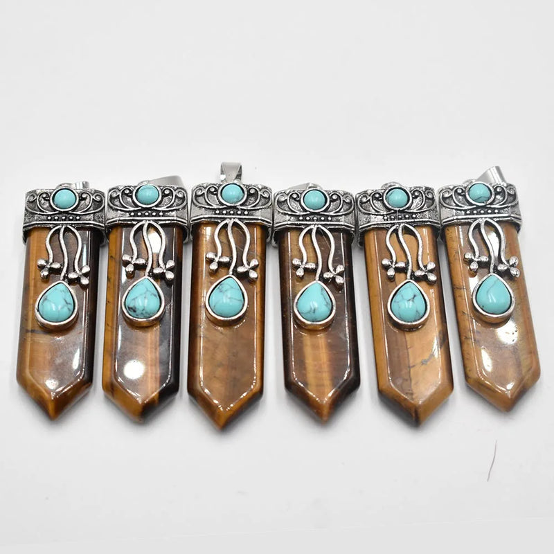 Natural Tiger Eye Stone Point Pendulum Healing Chakra Pendant 6pcs