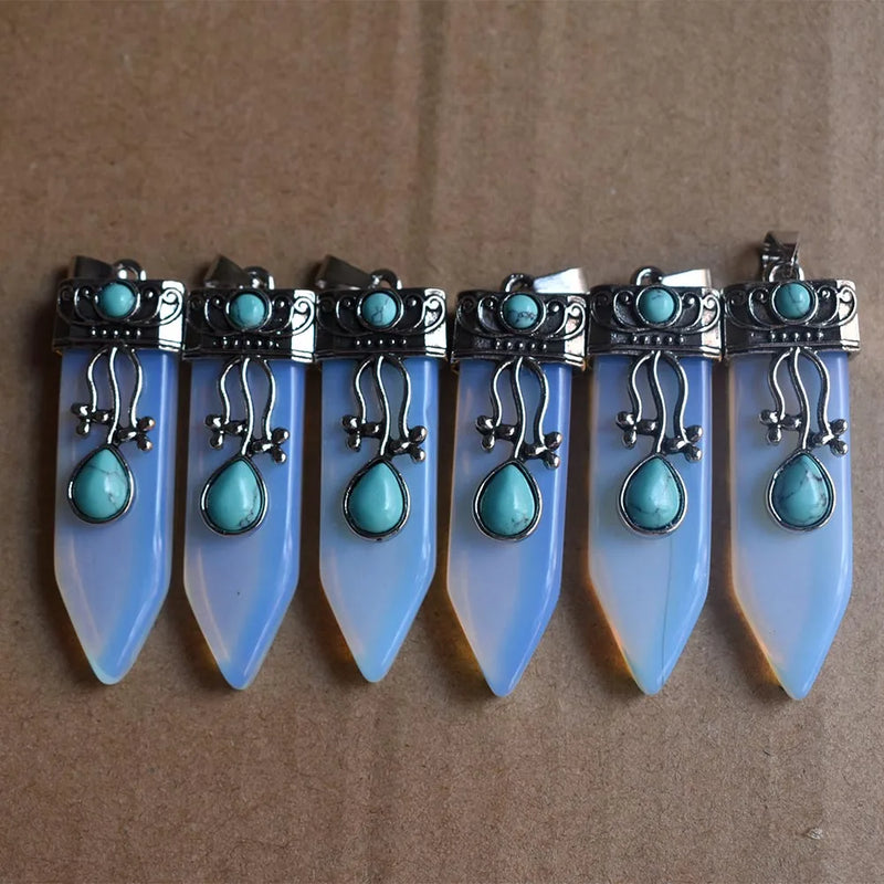 Opal Stone Crystal Point Pendulum Healing Chakra Pendant 6pcs/lot