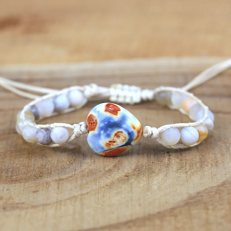 Heart Charm Amazonite Macrame Bracelet