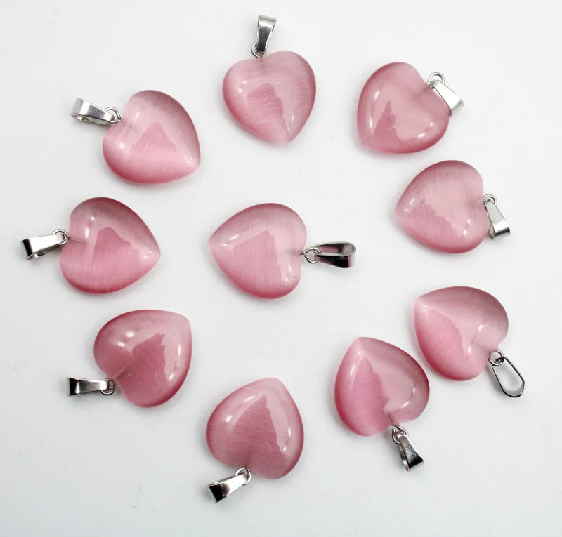 20mm Cat Eye Stone Heart Pendants for DIY Jewelry Making - 12pcs
