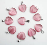 20mm Cat Eye Stone Heart Pendants for DIY Jewelry Making - 12pcs