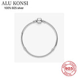 100% 925 Sterling Silver Snake Chain Charm Bracelet For Women