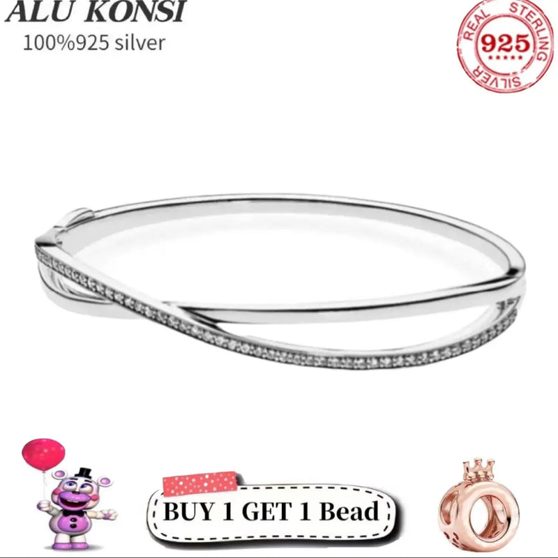 925 Sterling Silver Pan Bracelet Infinite Bangle For Women