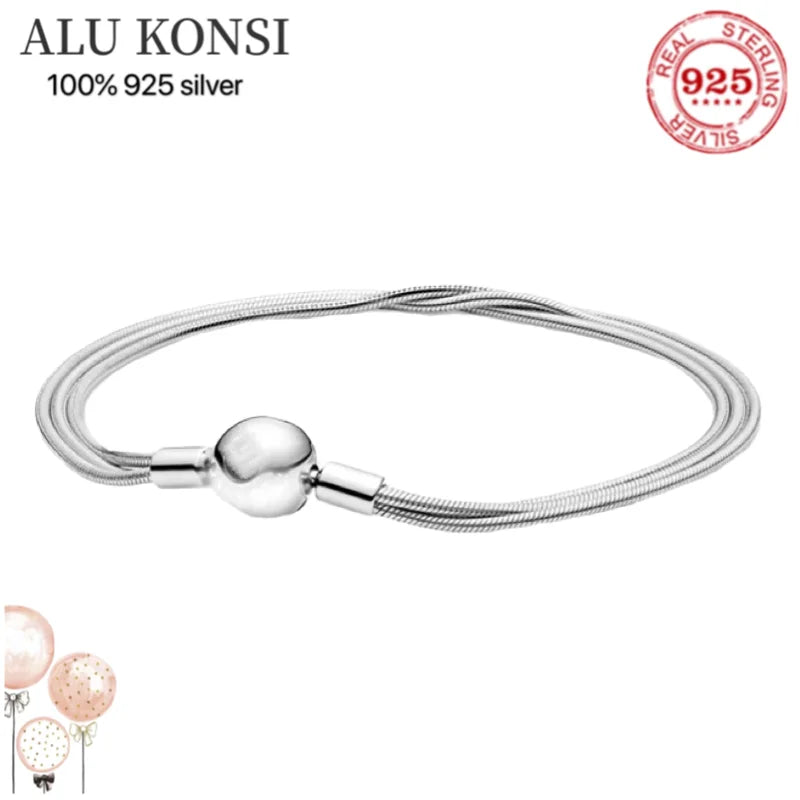 925 Sterling Silver Pan Bracelet Snake Chain Bangle