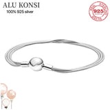 925 Sterling Silver Pan Bracelet Snake Chain Bangle