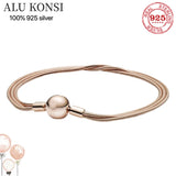 925 Sterling Silver Pan Bracelet Snake Chain Bangle