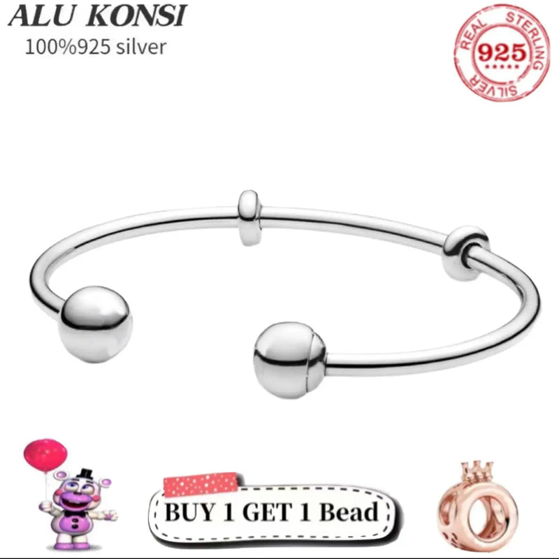 925 Sterling Silver Pan Bracelet Charm Bangle for DIY Jewelry