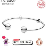 925 Sterling Silver Pan Bracelet Charm Bangle for DIY Jewelry