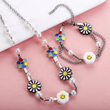 Kpop Smile Face Pearl Choker Necklace for Women Men