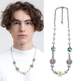 Kpop Smile Face Pearl Choker Necklace for Women Men