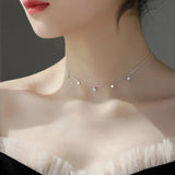 925 Silver Star Water Drop Tassel Choker Necklace for Women