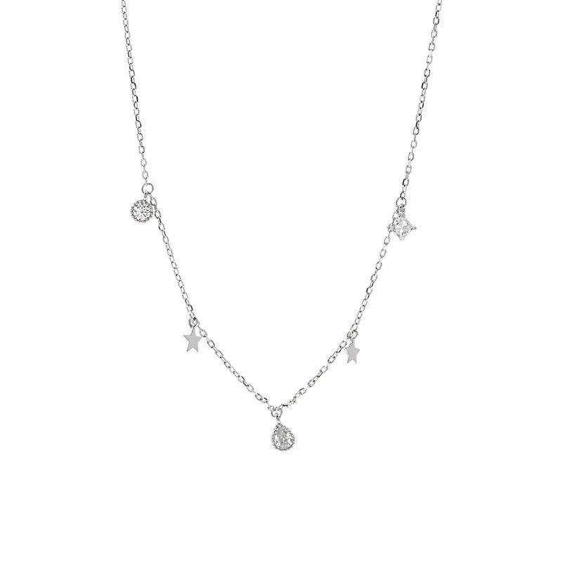 925 Silver Star Water Drop Tassel Choker Necklace for Women