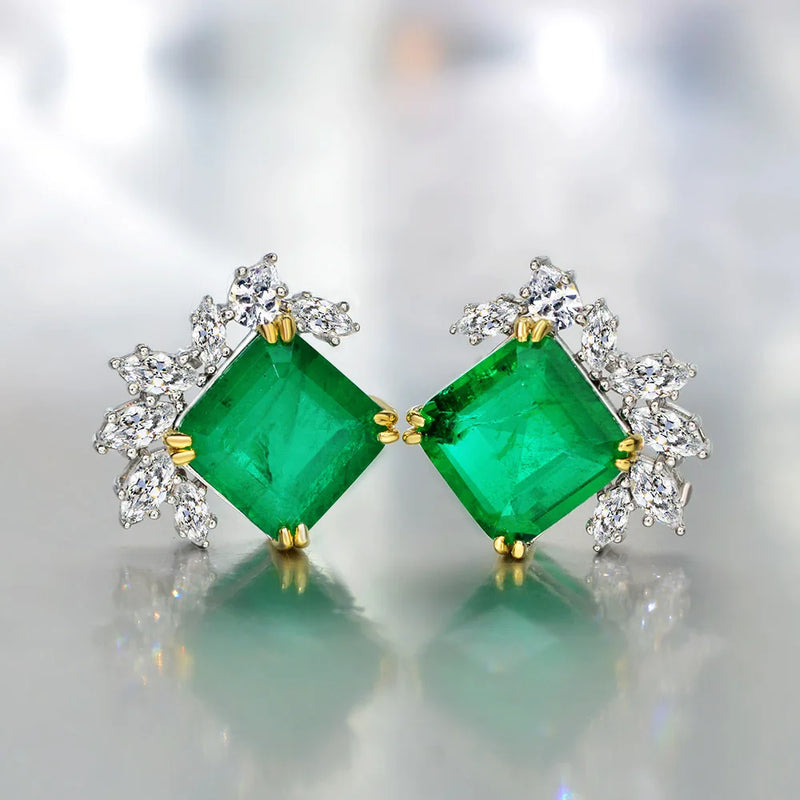 925 Silver Emerald Earrings Retro Style