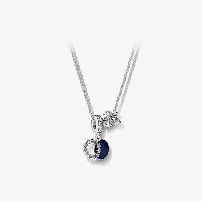 Real 925 Silver Pan Necklace for Women Crystal Couple DIY Wedding Jewelry