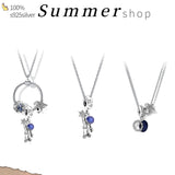 Real 925 Silver Pan Necklace for Women Crystal Couple DIY Wedding Jewelry