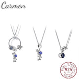 925 Silver Pan Necklace For Women Princess Crystal Couple DIY Wedding Jewelry