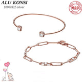 925 Sterling Silver Rose Pink Charm Bracelet for Women