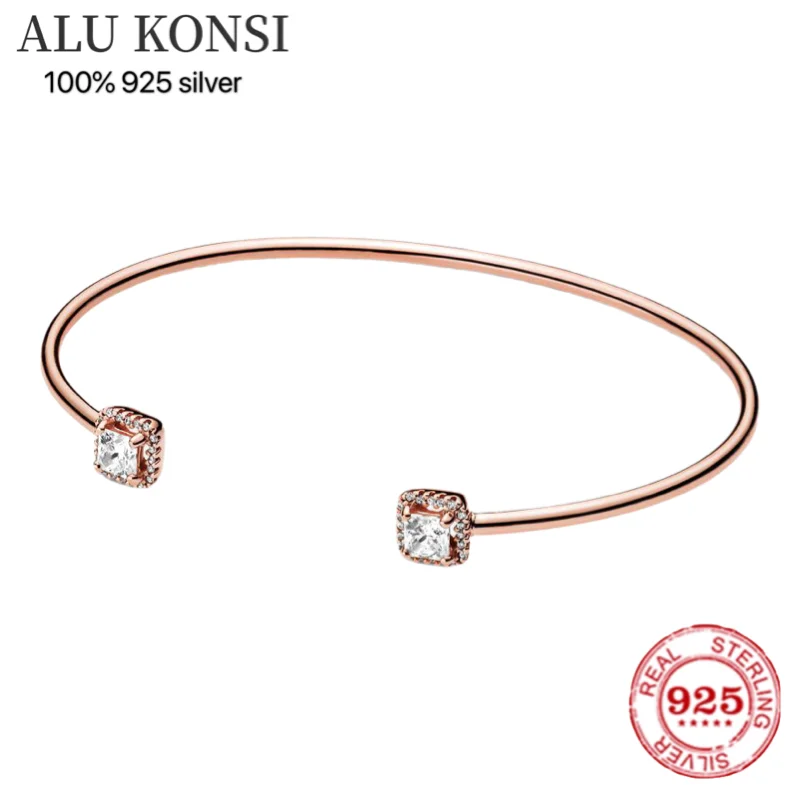 925 Sterling Silver Rose Pink Charm Bracelet for Women