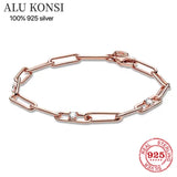 925 Sterling Silver Rose Pink Charm Bracelet for Women