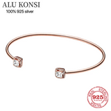 925 Sterling Silver Rose Pink Charm Bracelet For Women DIY Jewelry