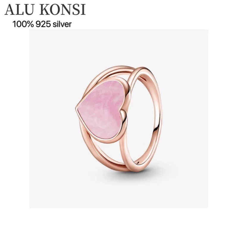 925 Sterling Silver Pink Heart Rose Pan Necklace for Women