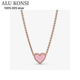 925 Sterling Silver Pink Heart Rose Pan Necklace for Women