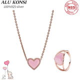 925 Sterling Silver Pink Heart Rose Pan Necklace for Women