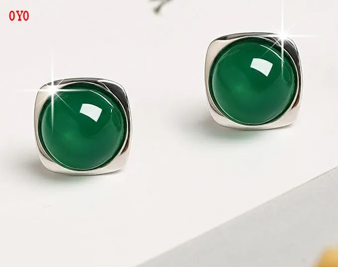 S925 Silver Inlaid Agate Earrings