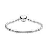 925 Sterling Silver Heart Clasp Snake Chain Bracelet