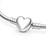 925 Sterling Silver Heart Clasp Snake Chain Bracelet