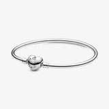 Heart-Shaped Snake Chain 925 Sterling Silver Bracelet