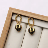 Ancient Retro Letter D Zircon Love Earrings for Women