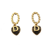Ancient Retro Letter D Zircon Love Earrings for Women