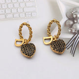 Ancient Retro Letter D Zircon Love Earrings for Women