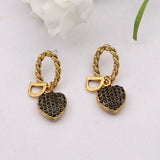 Ancient Retro Letter D Zircon Love Earrings for Women