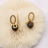 Ancient Retro Letter D Zircon Love Earrings for Women