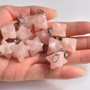 Natural Stone Roses Quartz Melkaba Hexagram Pendant 12pcs/lot