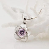 Purple Zircon Flower Pendant Necklace for Couples