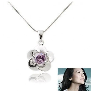Purple Zircon Flower Pendant Necklace for Couples