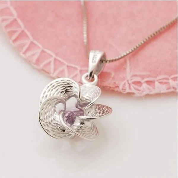 Purple Zircon Flower Pendant Necklace for Couples