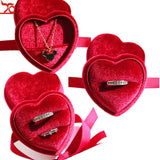 Heart-Shaped Velvet Jewelry Box Display Necklace Ring Box