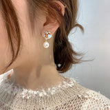 Natural Pearl 925 Silver Needle Rhinestone Earrings