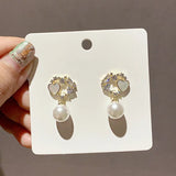 Natural Pearl 925 Silver Needle Rhinestone Earrings