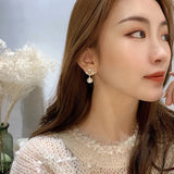 Natural Pearl 925 Silver Needle Rhinestone Earrings