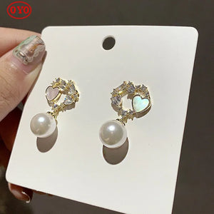Natural Pearl 925 Silver Needle Rhinestone Earrings