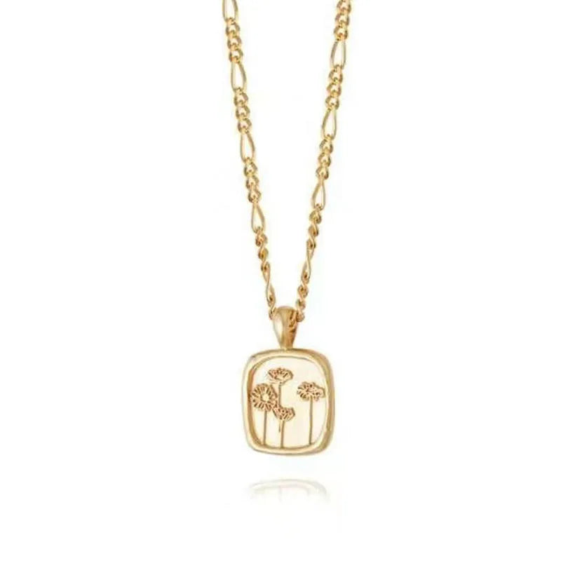 Vintage Stainless Steel Chain Necklace with Embossed Stereoscopic Flowers