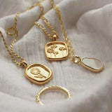 Vintage Stainless Steel Chain Necklace with Embossed Stereoscopic Flowers